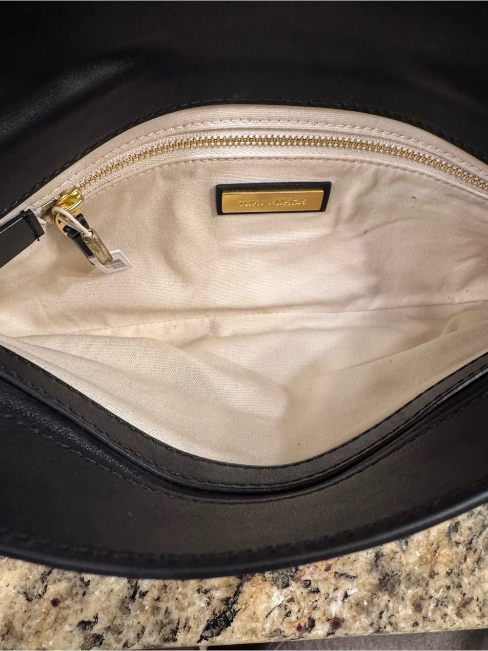 Tory Burch Black Leather Bag with Logo Plate